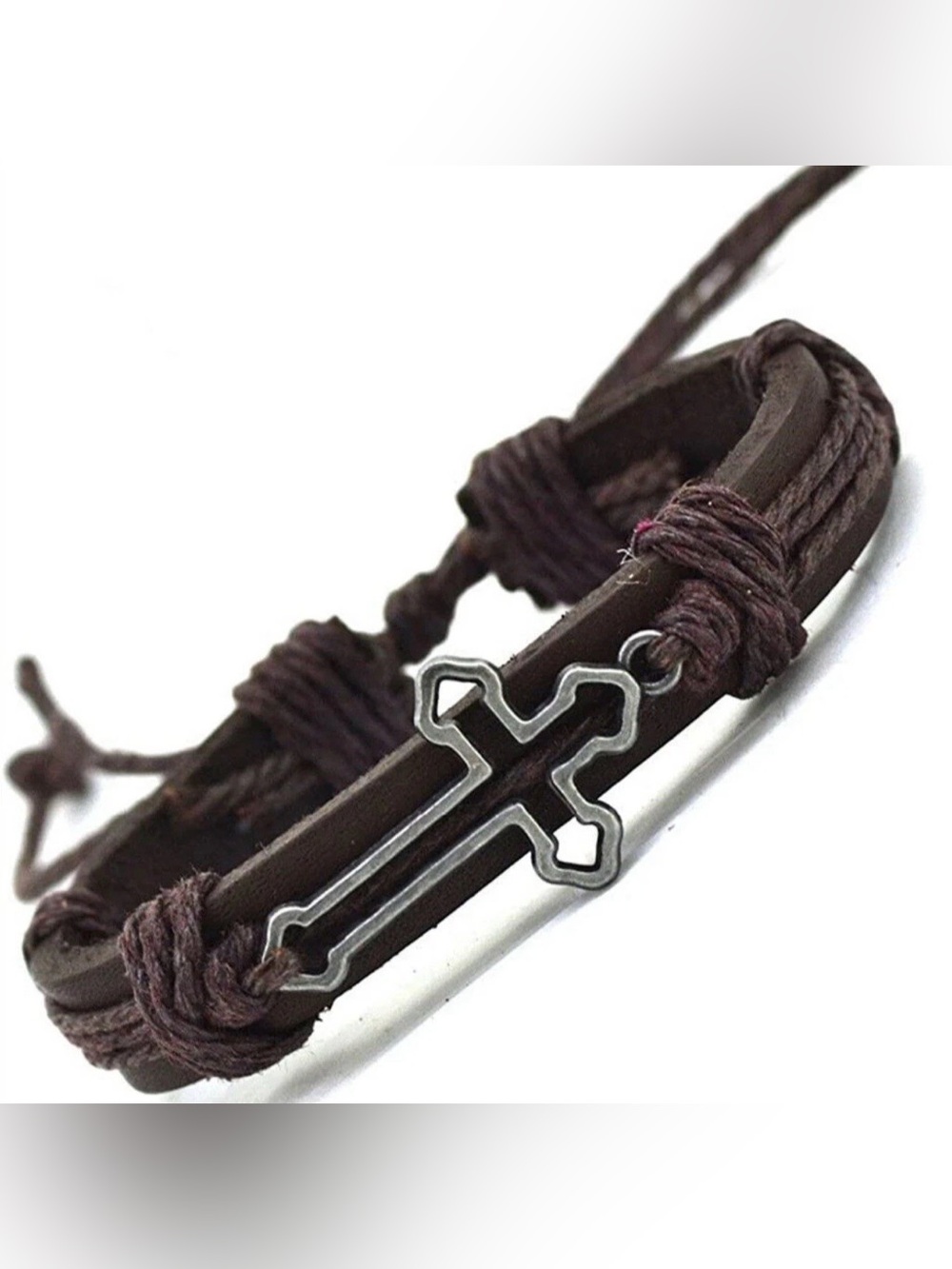 Genuine Leather Cross Shape Unisex Adjustable Bracelet NEW!